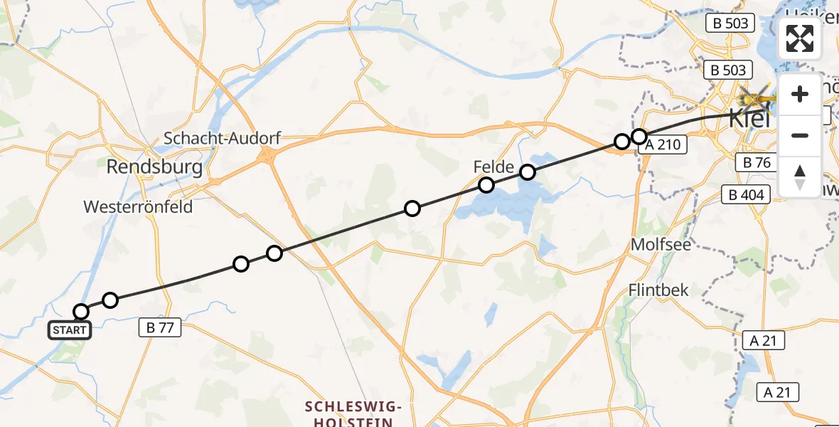 Flugroute Ambulanzhubschrauber Hörsten - Kiel, 06 Juli 2026, 18:06
