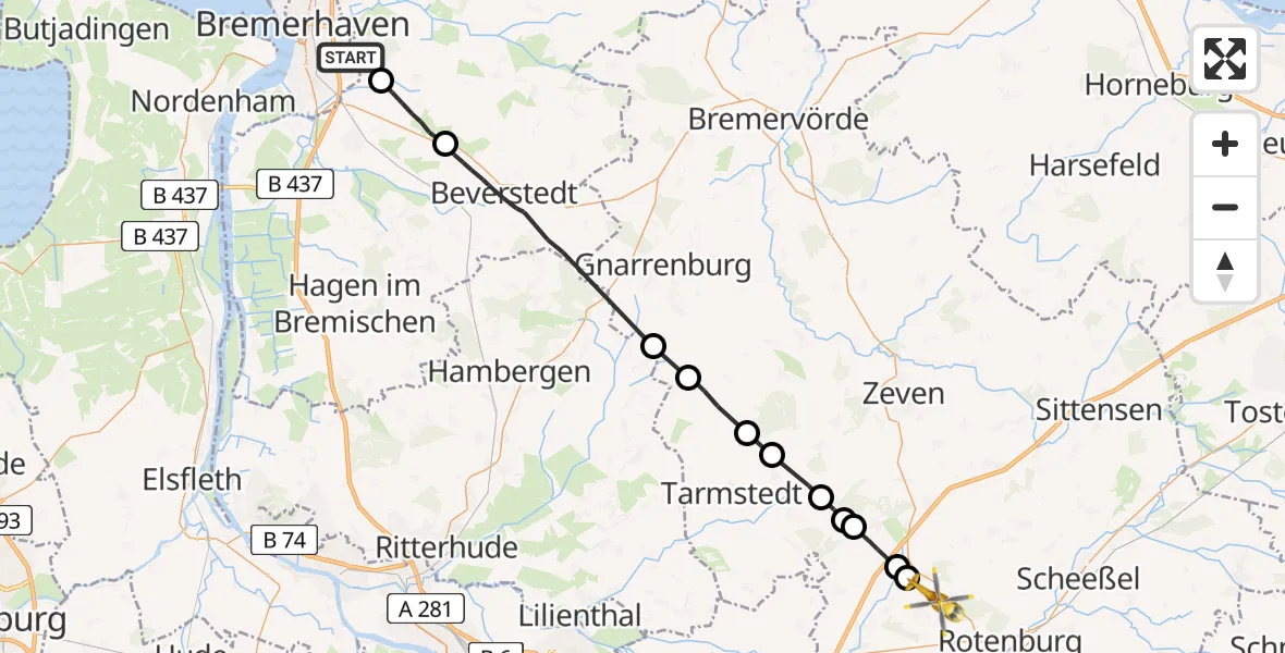 Flugroute Rettungshubschrauber Schiffdorf - Bötersen, 06 Juli 2026, 18:11