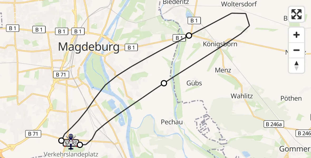 Flugroute Polizeihubschrauber Magdeburg City Flugplatz - Magdeburg City Flugplatz, 06 Juli 2026, 18:25