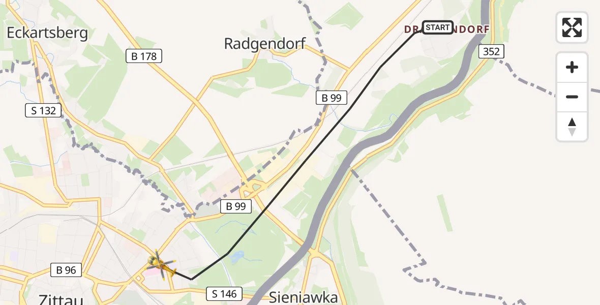 Flugroute Rettungshubschrauber Zittau - Zittau, 06 Juli 2026, 18:25