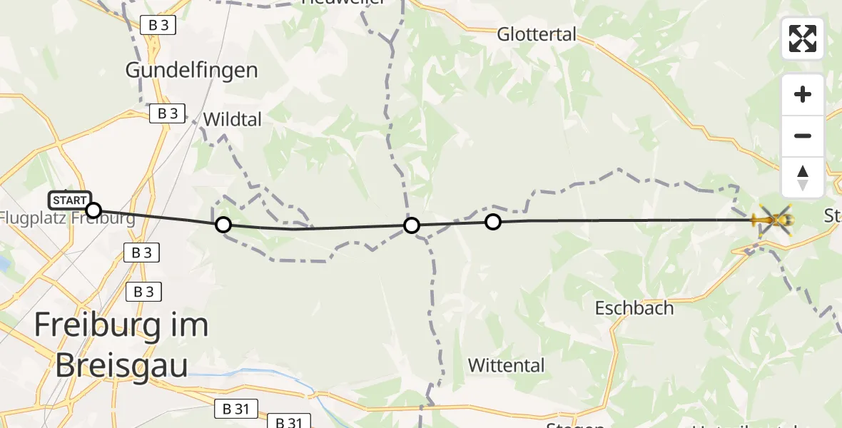 Flugroute Rettungshubschrauber Freiburg im Breisgau Flugplatz - St. Peter, 06 Juli 2026, 18:42