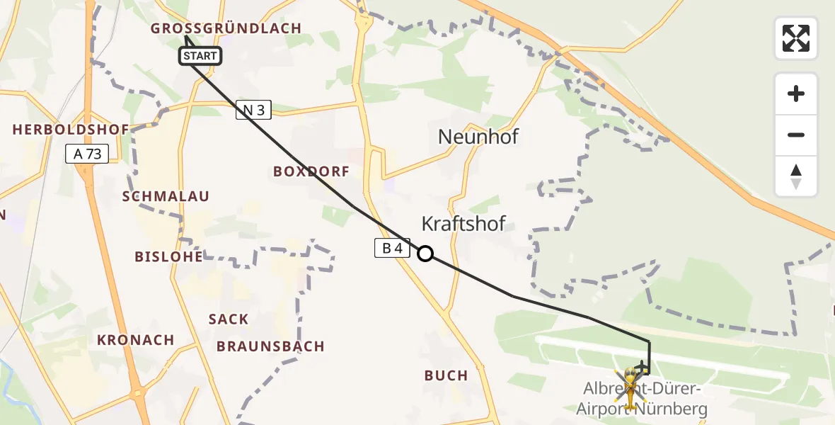 Flugroute Ambulanzhubschrauber Nürnberg - Flughafen Nuremberg, 06 Juli 2026, 19:12