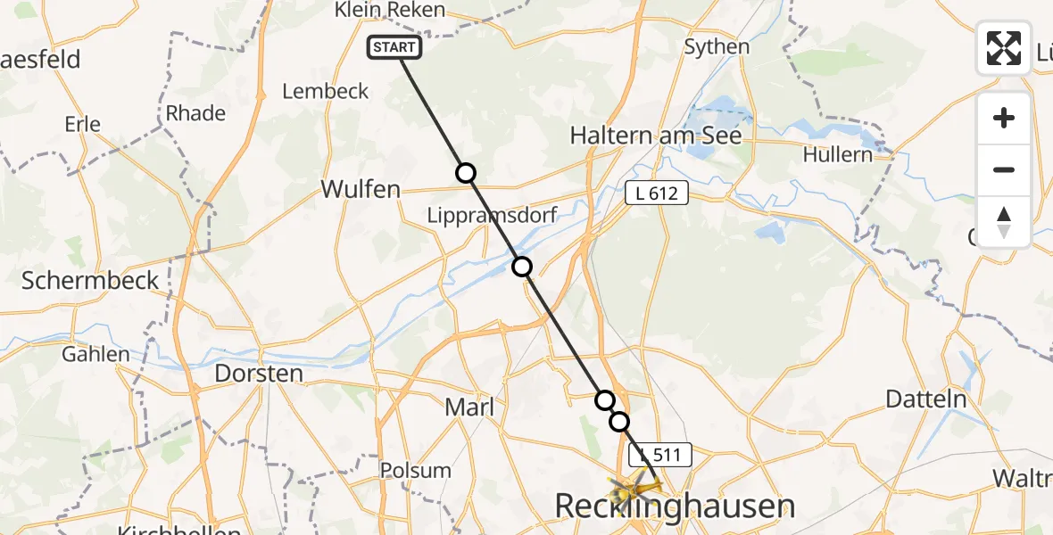Flugroute Rettungshubschrauber Dorsten - Recklinghausen, 06 Juli 2026, 19:38