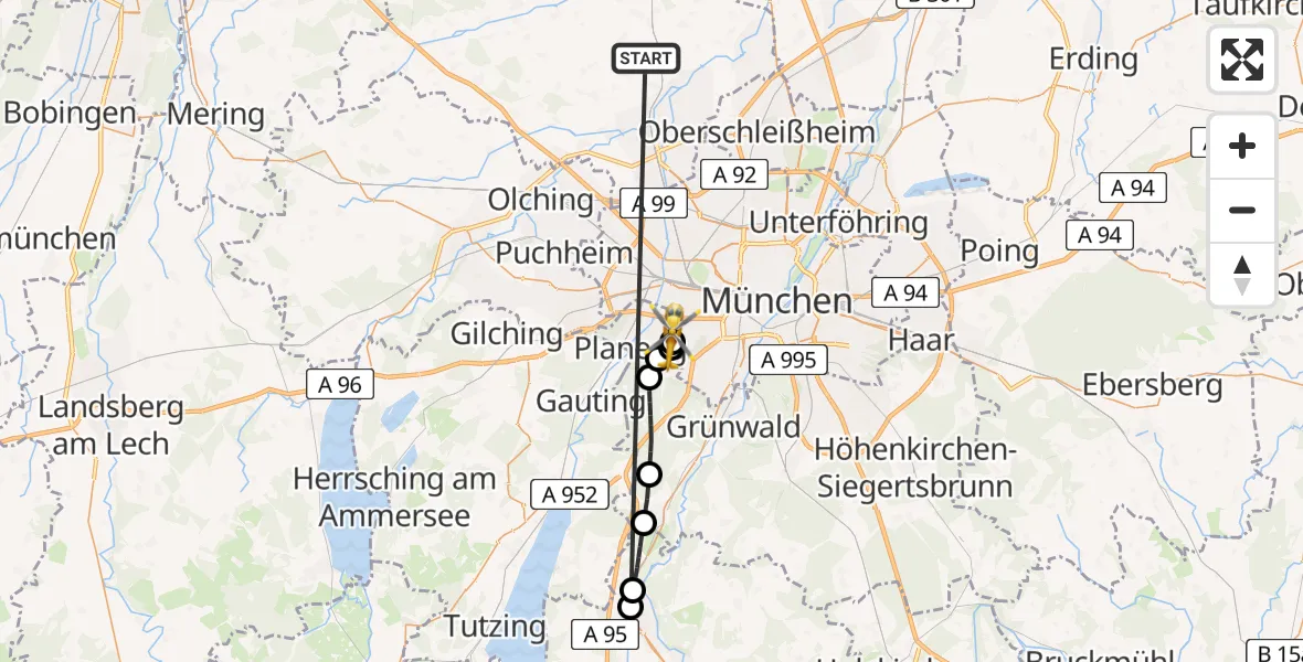 Flugroute Rettungshubschrauber Röhrmoos - DRF Air Rescue München Hubschrauberlandeplatz, 06 Juli 2026, 19:44