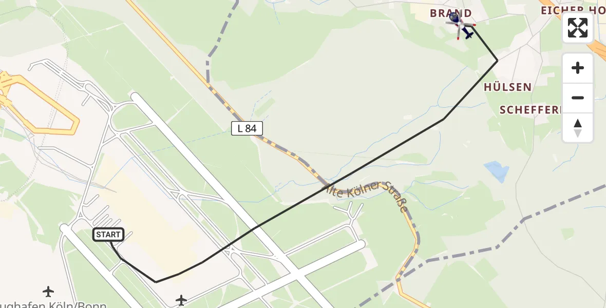 Flugroute Polizeihubschrauber Köln Bonn Flughafen - Köln Bonn Flughafen, 06 Juli 2026, 19:52