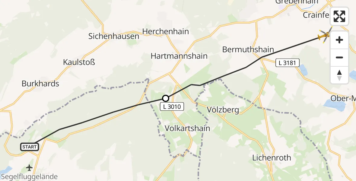 Flugroute Rettungshubschrauber Gedern - Grebenhain, 06 Juli 2026, 19:53