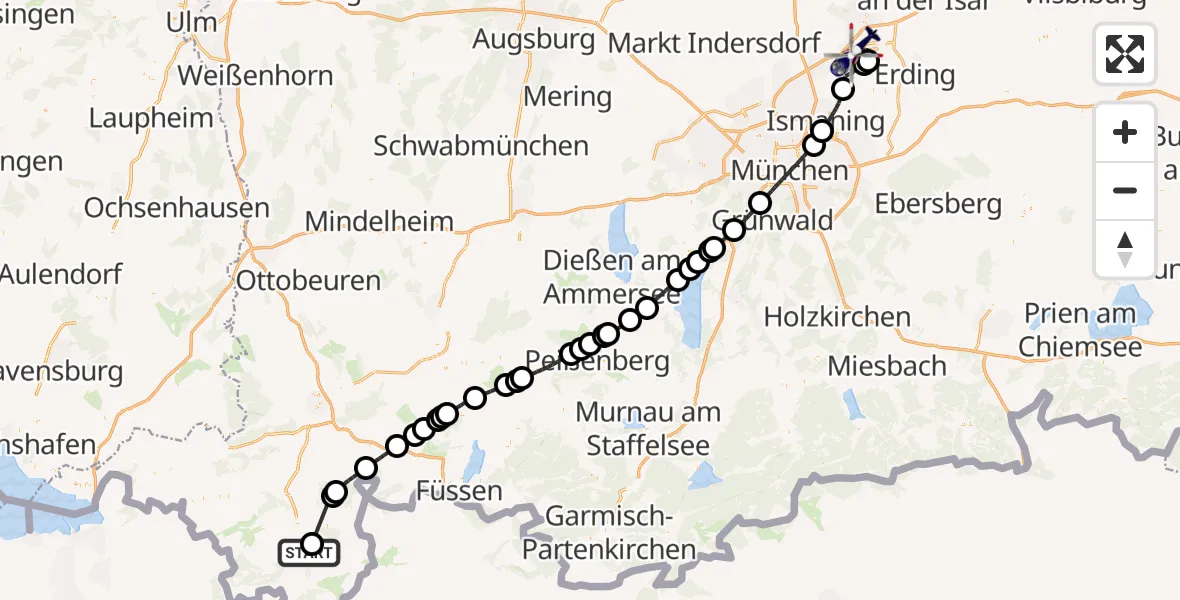 Flugroute Polizeihubschrauber Oberstdorf - München Flughafen, 06 Juli 2026, 20:03