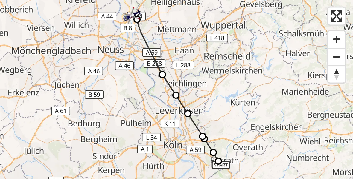 Flugroute Polizeihubschrauber Köln Bonn Flughafen - Düsseldorf Flughafen, 06 Juli 2026, 20:11