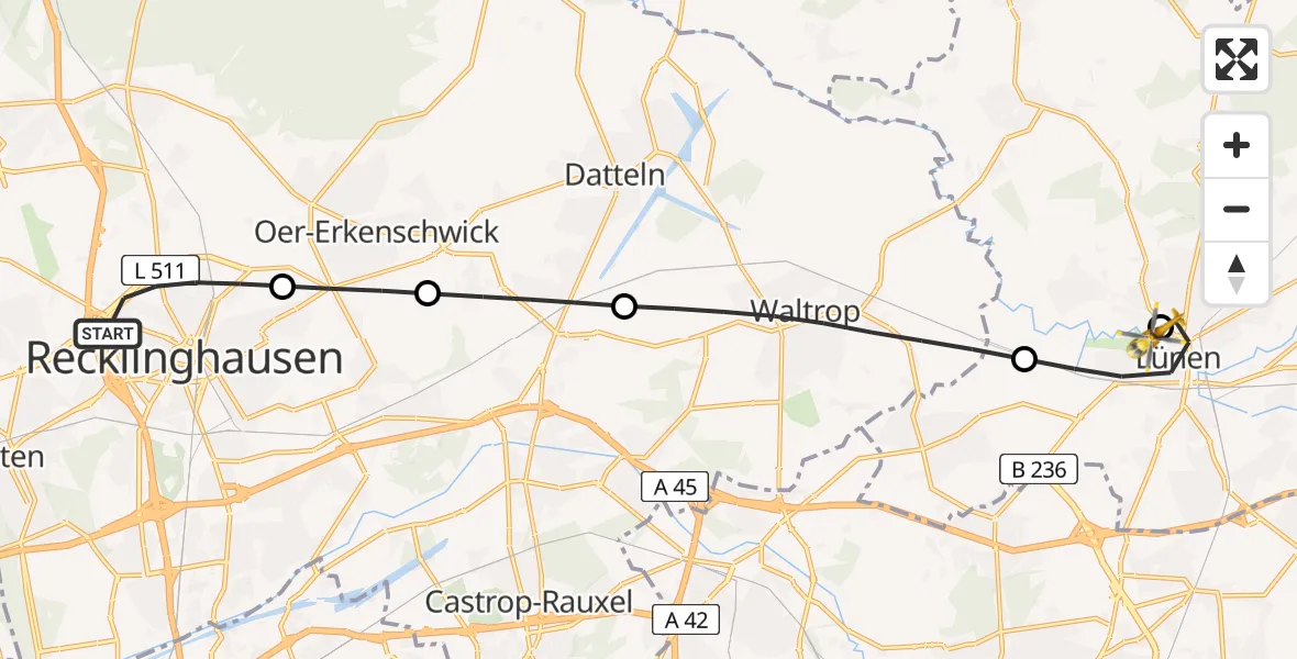 Flugroute Rettungshubschrauber Recklinghausen - Sankt Marien Hospital, 06 Juli 2026, 20:16