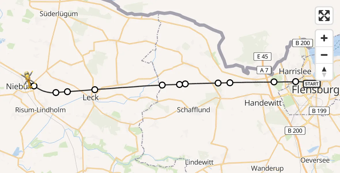 Flugroute Ambulanzhubschrauber Flensburg - Niebüll, 06 Juli 2026, 21:00