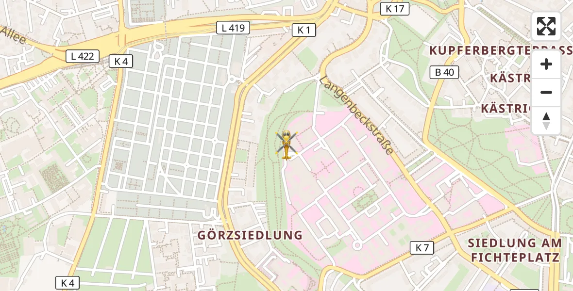 Flugroute Rettungshubschrauber Mainz University Hospital - Mainz University Hospital, 06 Juli 2026, 21:03