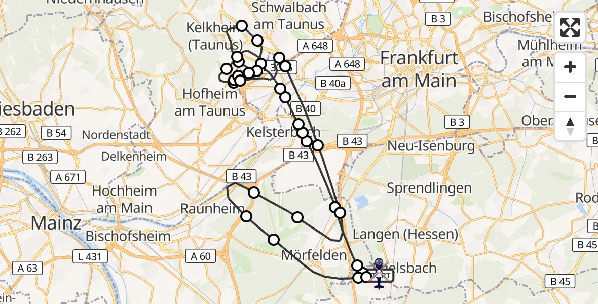 Flugroute Polizeihubschrauber Flughafen Frankfurt-Egelsbach - Flughafen Frankfurt-Egelsbach, 06 Juli 2026, 21:07