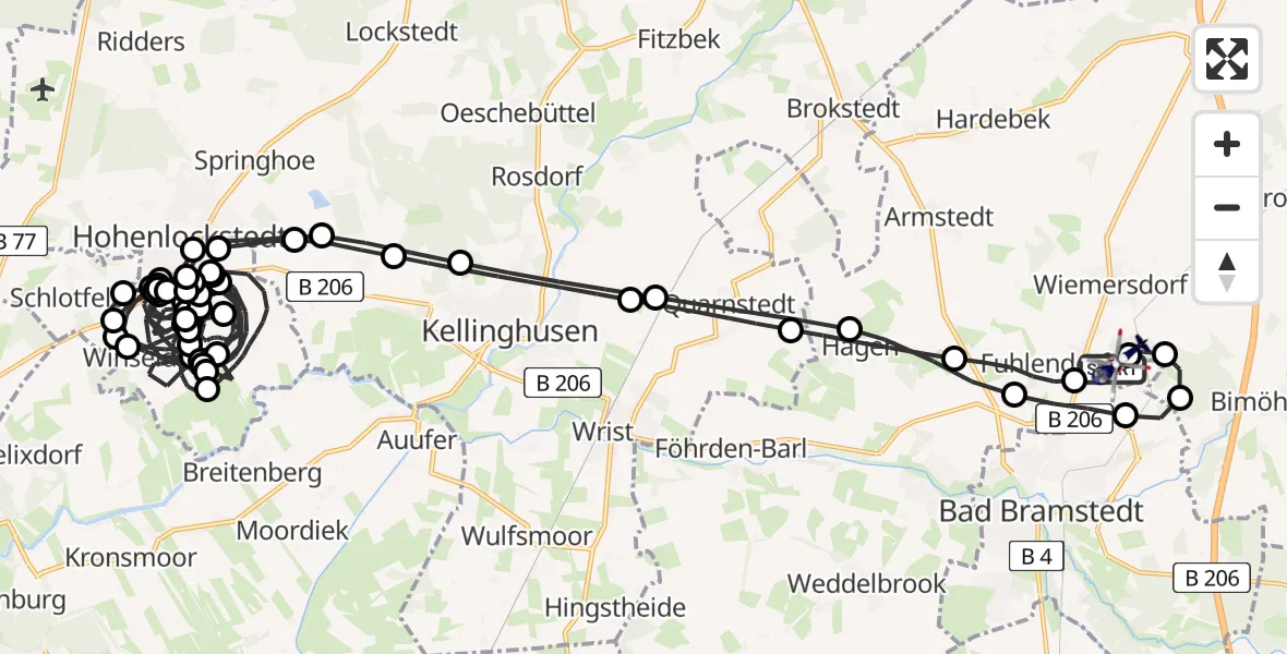 Flugroute Polizeihubschrauber Bad Bramstedt Hubschrauberlandeplatz - Bad Bramstedt Hubschrauberlandeplatz, 06 Juli 2026, 21:29
