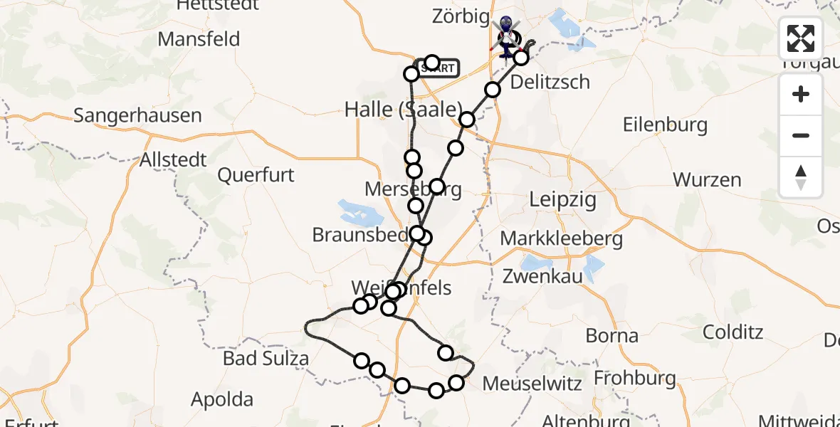 Flugroute Polizeihubschrauber Halle-Oppin Flugplatz - Renneritz Flugplatz, 06 Juli 2026, 21:29