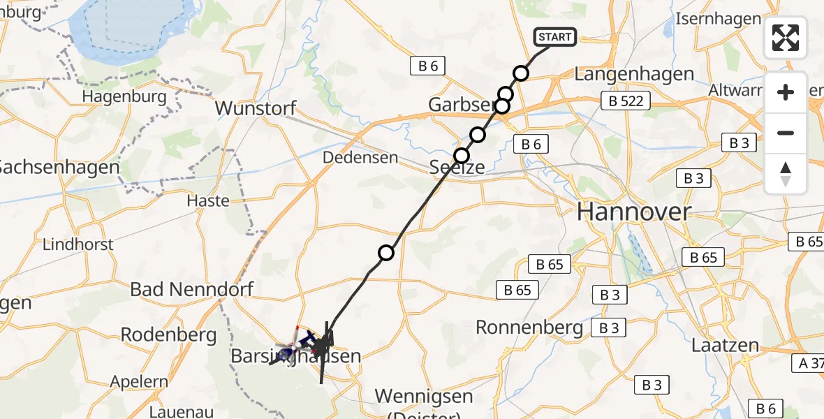 Flugroute Polizeihubschrauber Flughafen Hannover - Barsinghausen, 06 Juli 2026, 22:06