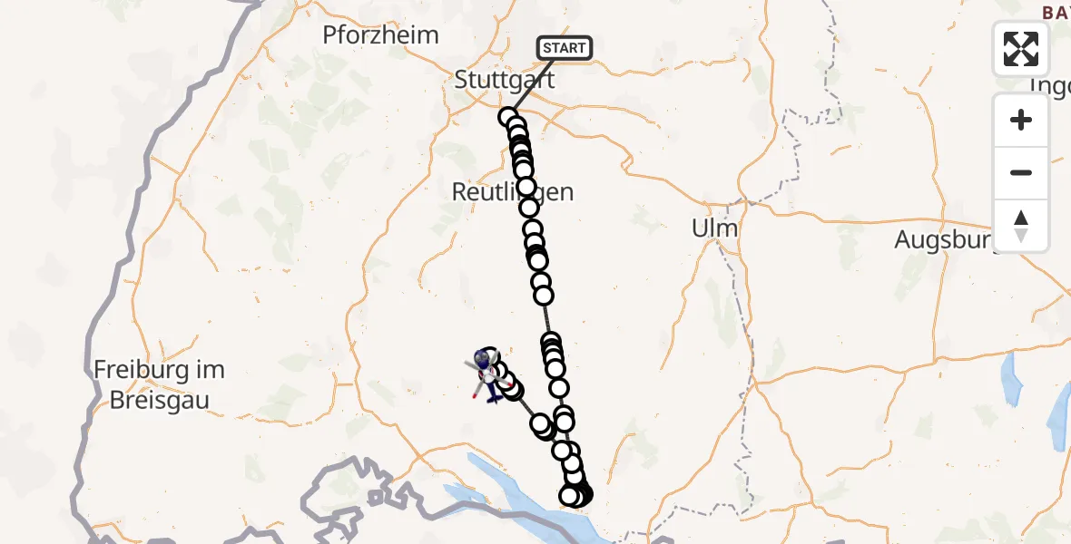 Flugroute Polizeihubschrauber Winnenden - Meßkirch, 06 Juli 2026, 22:43