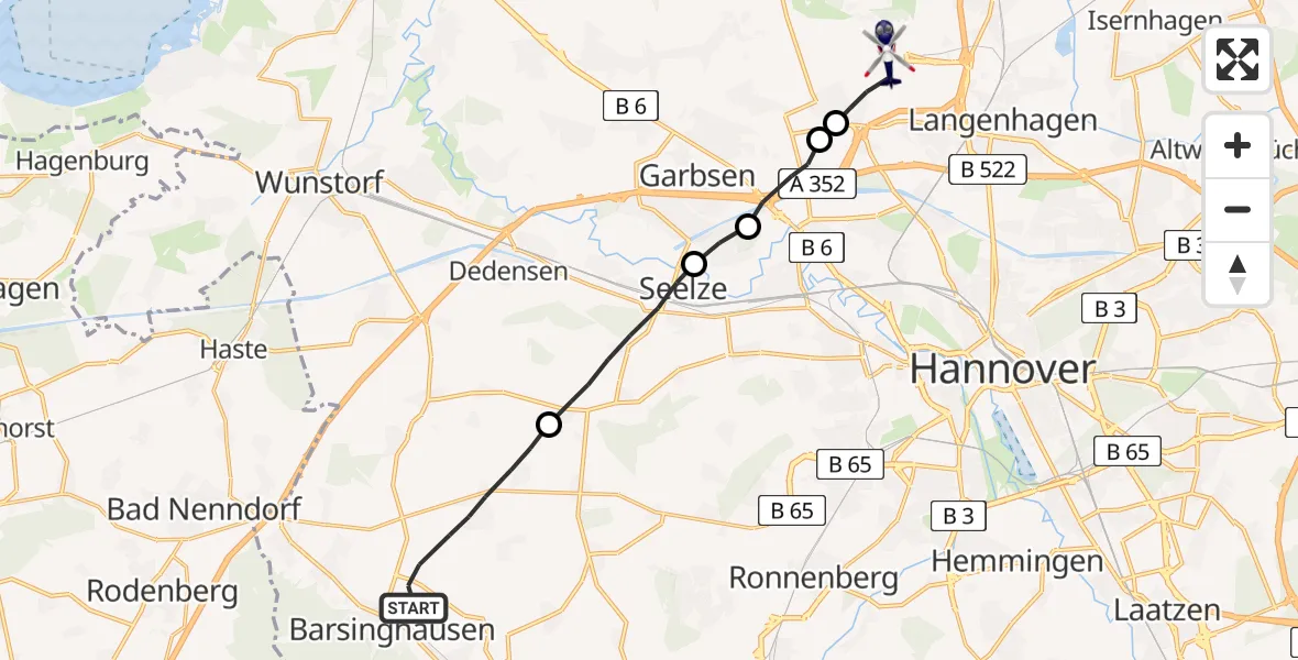 Flugroute Polizeihubschrauber Barsinghausen - Flughafen Hannover, 06 Juli 2026, 22:53