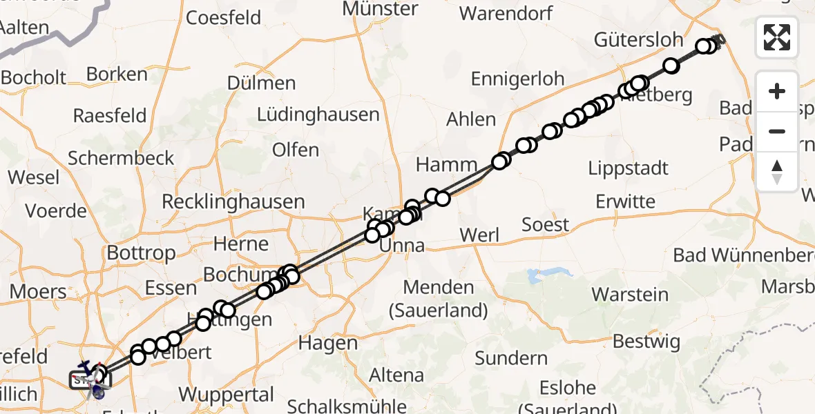 Flugroute Polizeihubschrauber Düsseldorf Flughafen - Düsseldorf Flughafen, 06 Juli 2026, 22:56