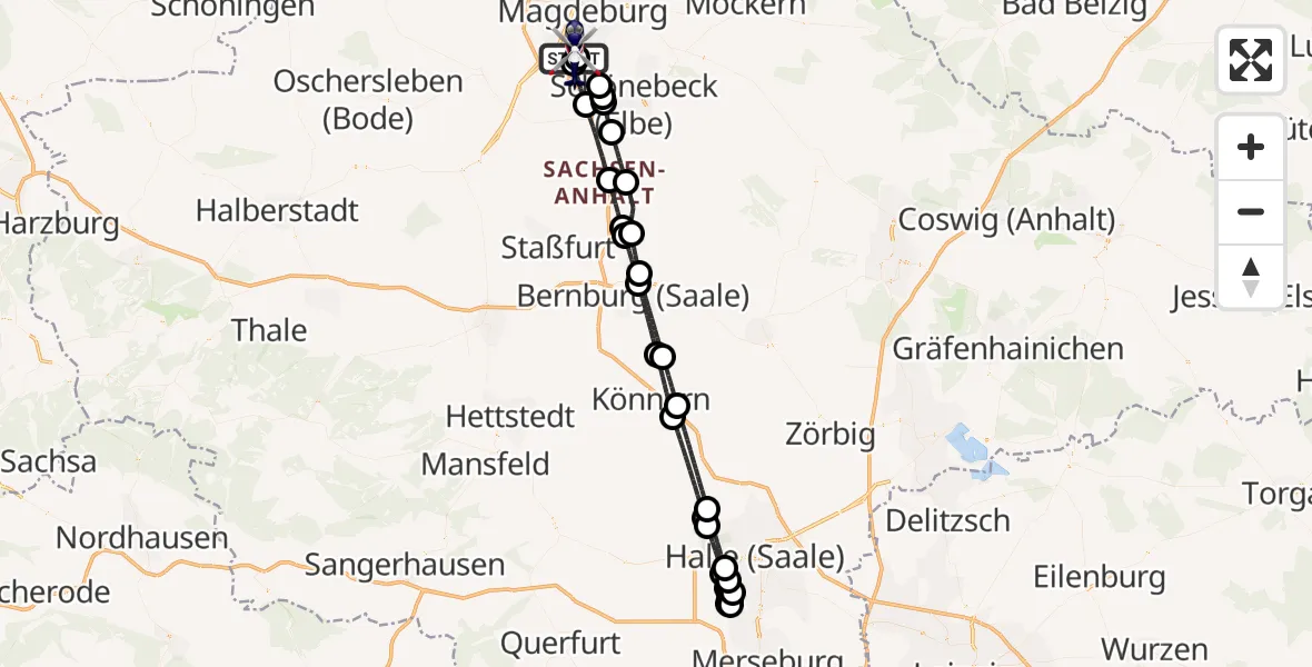 Flugroute Polizeihubschrauber Magdeburg City Flugplatz - Magdeburg City Flugplatz, 06 Juli 2026, 23:00