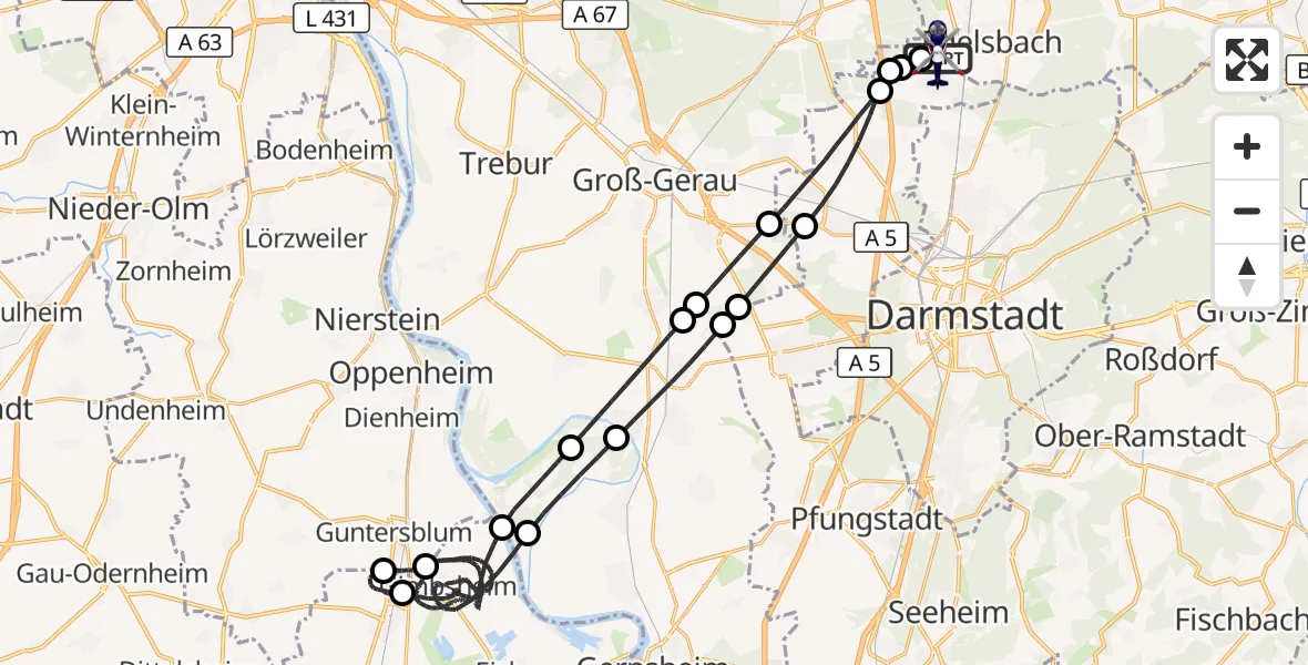 Flugroute Polizeihubschrauber Flughafen Frankfurt-Egelsbach - Flughafen Frankfurt-Egelsbach, 07 Juli 2026, 01:18