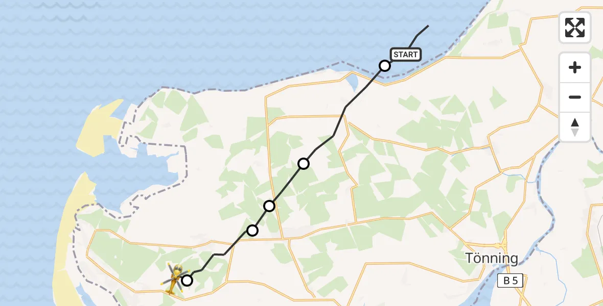 Flugroute Ambulanzhubschrauber Norderfriedrichskoog - Sankt Peter-Ording Flughafen, 07 Juli 2026, 03:06