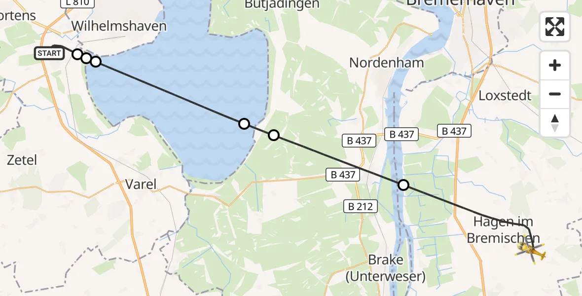 Flugroute Rettungshubschrauber Sande - Hagen im Bremischen, 07 Juli 2026, 04:18