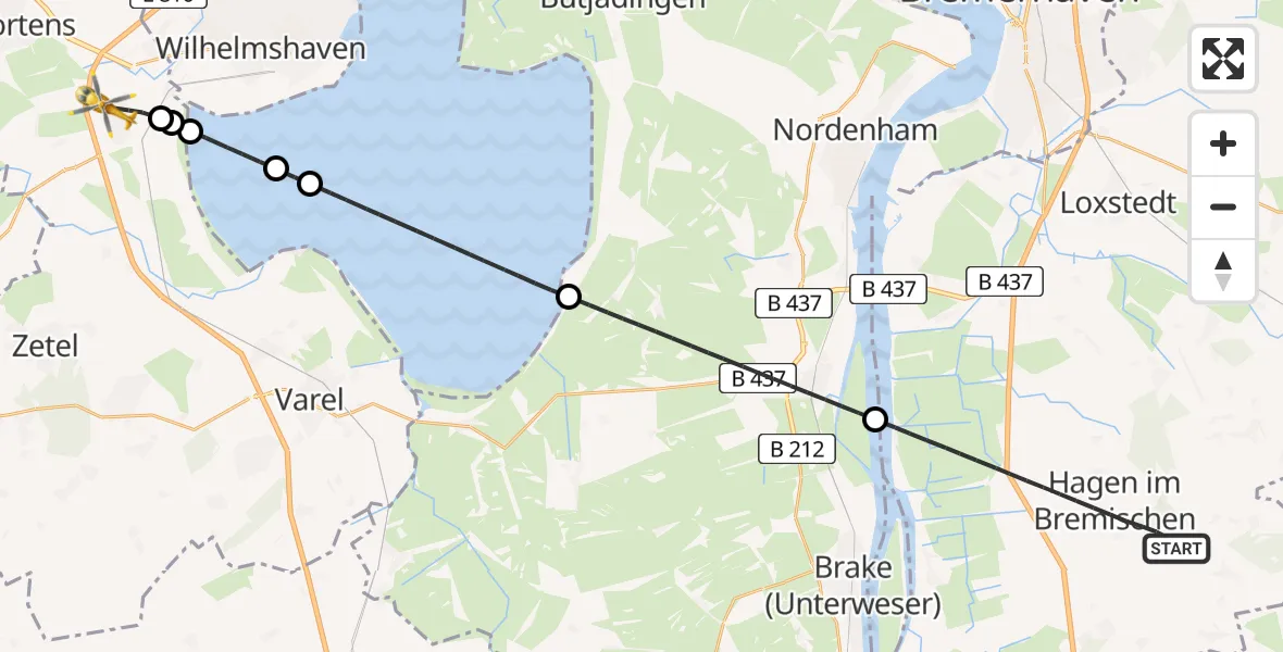 Flugroute Rettungshubschrauber Hagen im Bremischen - Sande, 07 Juli 2026, 04:58