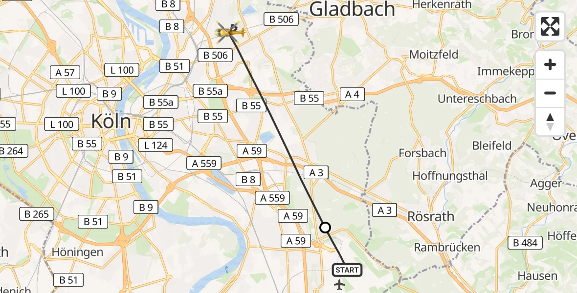 Flugroute Ambulanzhubschrauber Köln Bonn Flughafen - Köln, 07 Juli 2026, 05:23