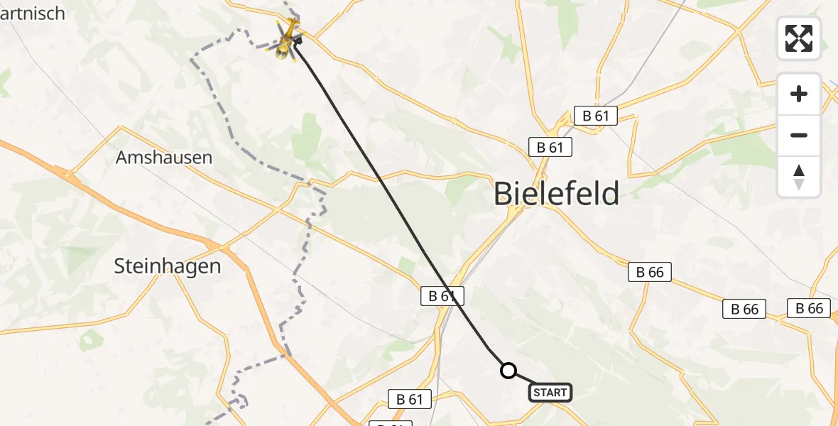 Flugroute Rettungshubschrauber Luftrettungszentrum Bielefeld - Bielefeld, 07 Juli 2026, 05:53