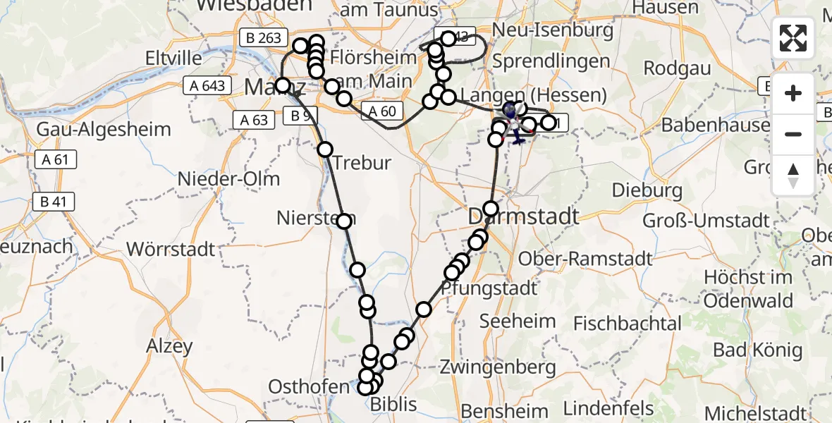 Flugroute Polizeihubschrauber Flughafen Frankfurt-Egelsbach - Flughafen Frankfurt-Egelsbach, 07 Juli 2026, 05:54