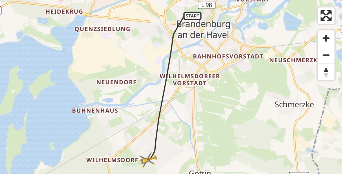 Flugroute Rettungshubschrauber Brandenburg an der Havel - Brandenburg an der Havel, 07 Juli 2026, 06:08