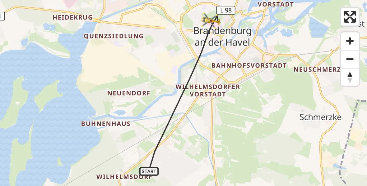 Flugroute Rettungshubschrauber Brandenburg an der Havel - Brandenburg an der Havel, 07 Juli 2026, 06:39