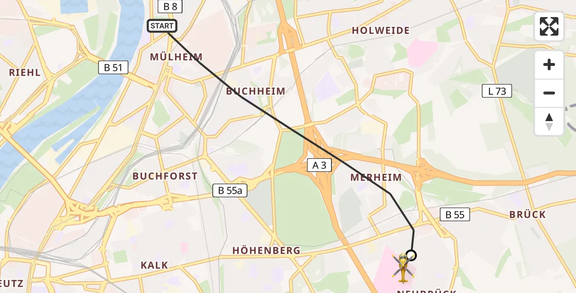 Flugroute Ambulanzhubschrauber Köln - Merheim Hospital, 07 Juli 2026, 06:47