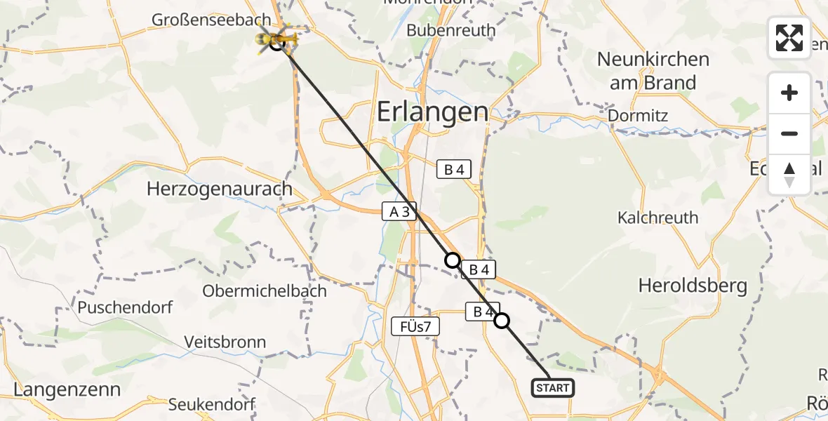Flugroute Ambulanzhubschrauber Flughafen Nuremberg - Heßdorf, 07 Juli 2026, 06:57