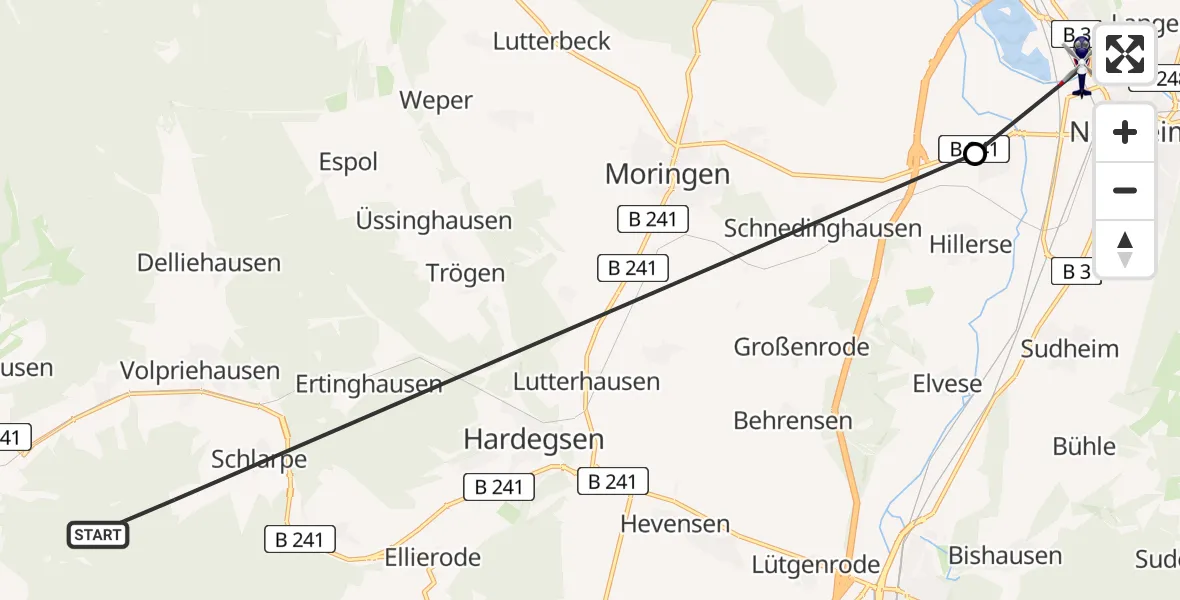 Flugroute Polizeihubschrauber Uslar - Northeim, 07 Juli 2026, 07:01