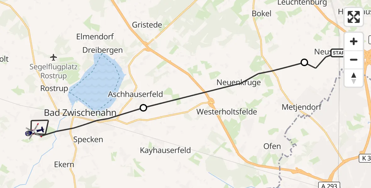 Flugroute Polizeihubschrauber Rastede - Bad Zwischenahn, 07 Juli 2026, 07:07