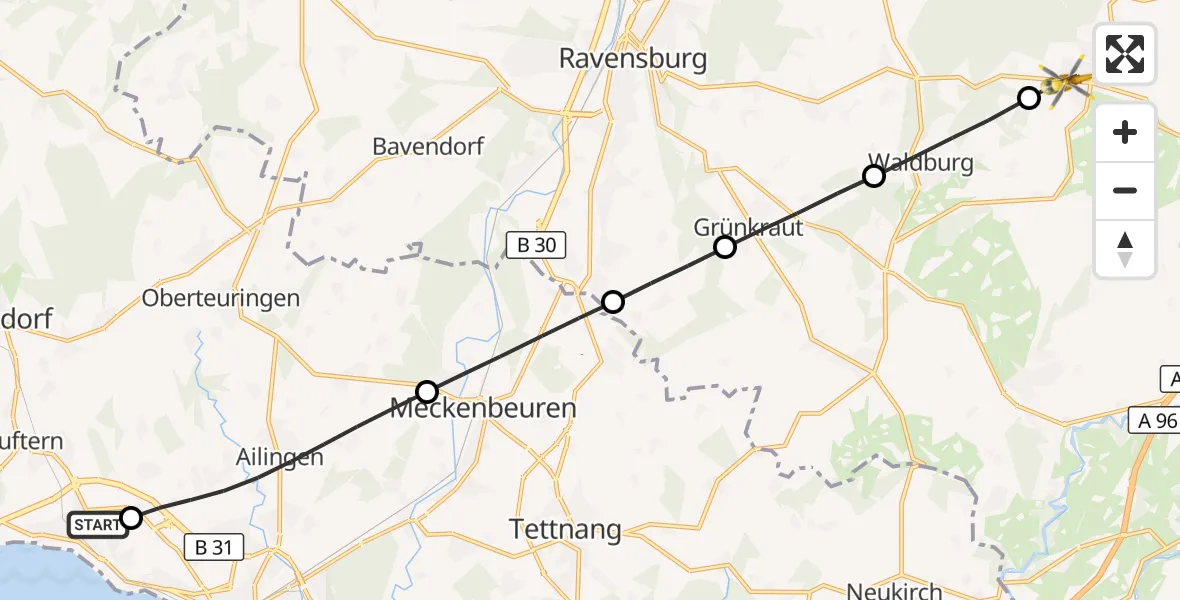 Flugroute Rettungshubschrauber Friedrichshafen Hospital - Vogt, 07 Juli 2026, 07:25