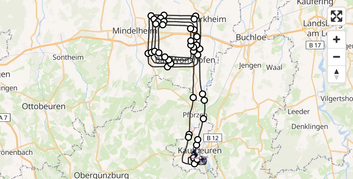 Flugroute Polizeihubschrauber Kaufbeuren - Kaufbeuren, 07 Juli 2026, 07:25