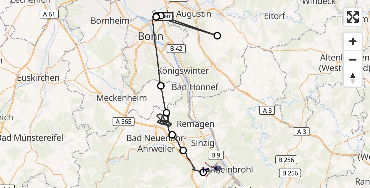 Flugroute Polizeihubschrauber Sankt Augustin - Bad Breisig, 07 Juli 2026, 07:38