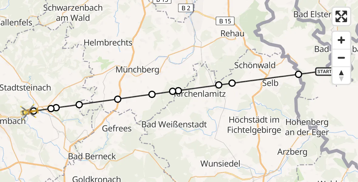 Flugroute Rettungshubschrauber Bad Brambach - Ködnitz, 07 Juli 2026, 07:42