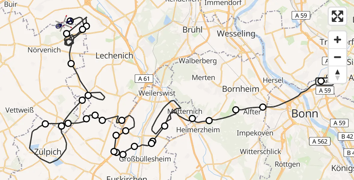 Flugroute Polizeihubschrauber Sankt Augustin - Militärflugplatz Nörvenich, 07 Juli 2026, 07:48