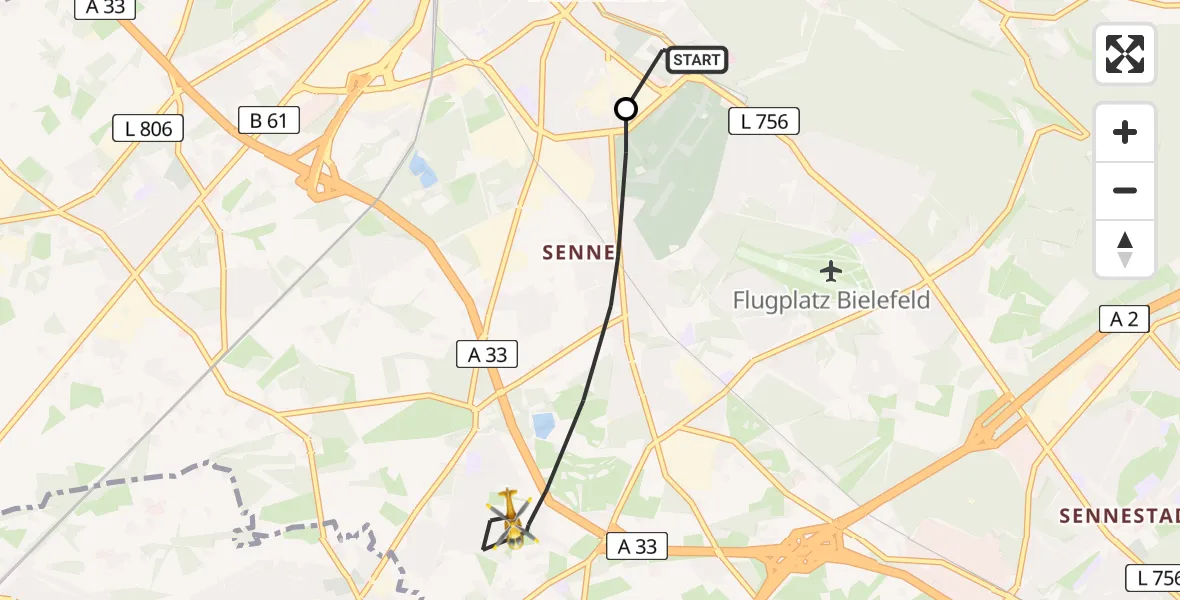 Flugroute Rettungshubschrauber Luftrettungszentrum Bielefeld - Bielefeld, 07 Juli 2026, 07:49