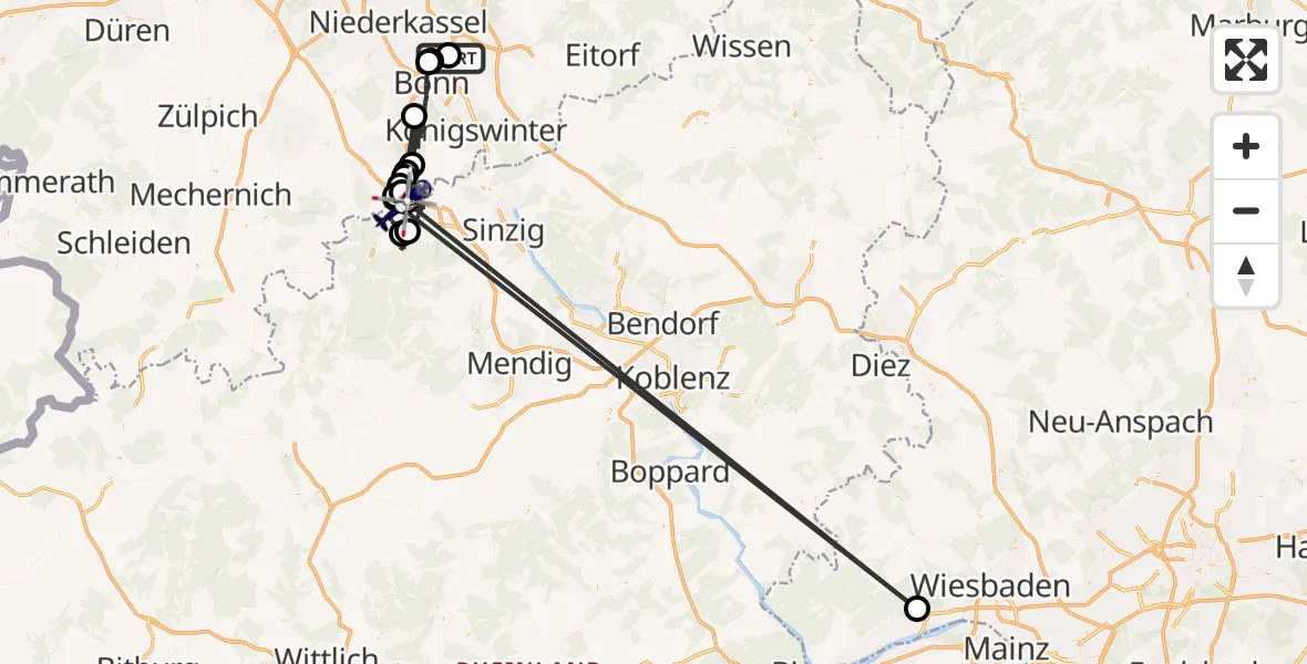 Flugroute Polizeihubschrauber Sankt Augustin - Grafschaft, 07 Juli 2026, 07:50
