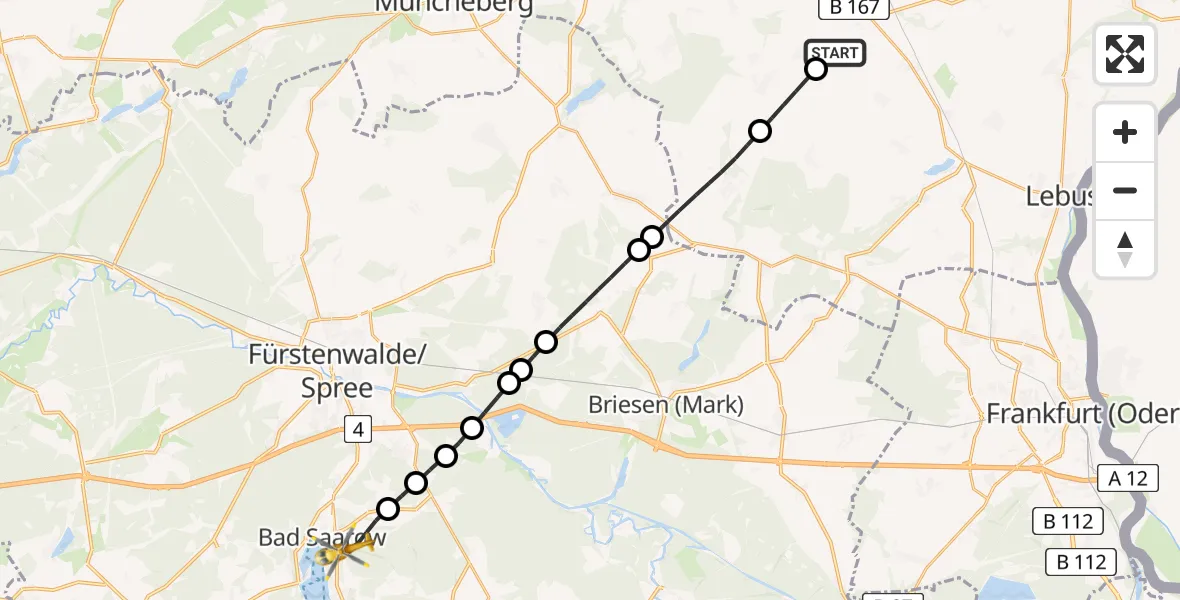 Flugroute Rettungshubschrauber Lindendorf - Bad Saarow, 07 Juli 2026, 07:52