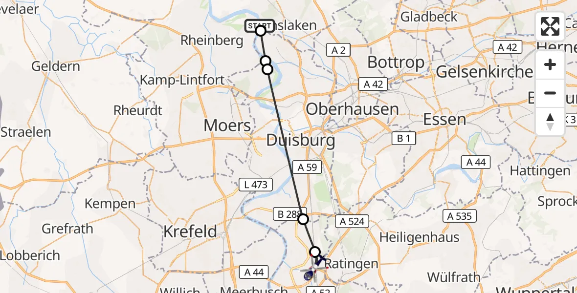 Flugroute Polizeihubschrauber Rheinberg - Düsseldorf Flughafen, 07 Juli 2026, 07:55