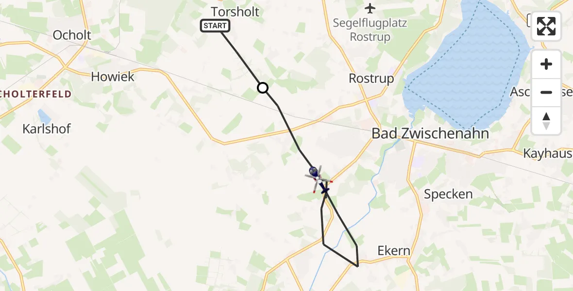 Flugroute Polizeihubschrauber Westerstede - Bad Zwischenahn, 07 Juli 2026, 07:55