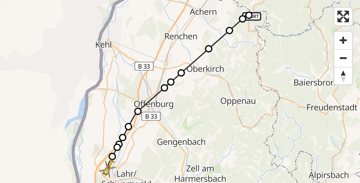 Flugroute Rettungshubschrauber Sasbachwalden - Lahr Flughafen, 07 Juli 2026, 07:59