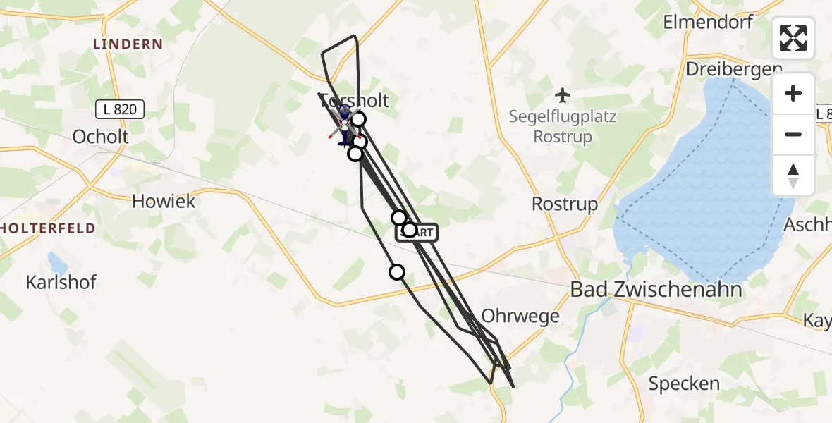 Flugroute Polizeihubschrauber Bad Zwischenahn - Westerstede, 07 Juli 2026, 08:02