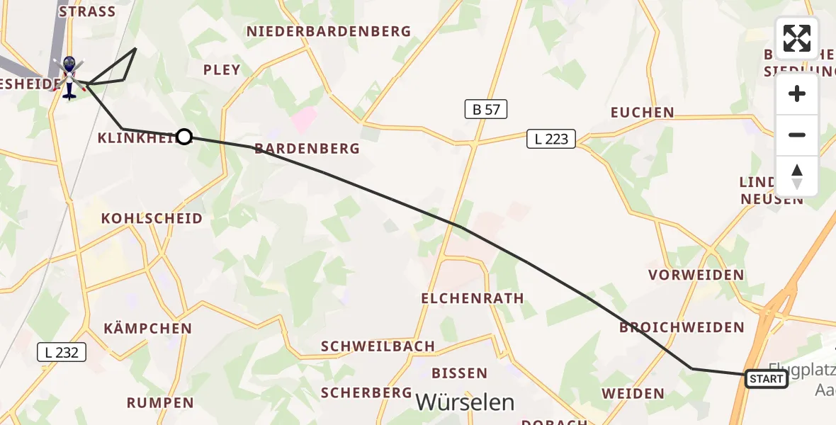 Flugroute Polizeihubschrauber Würselen - Herzogenrath, 07 Juli 2026, 08:03