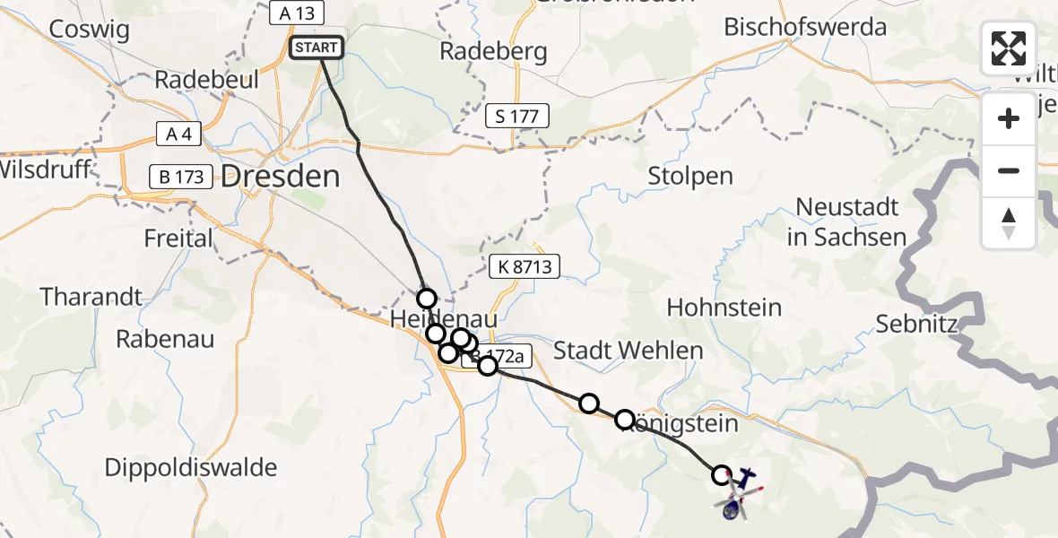 Flugroute Polizeihubschrauber Dresden - Gohrisch, 07 Juli 2026, 08:07